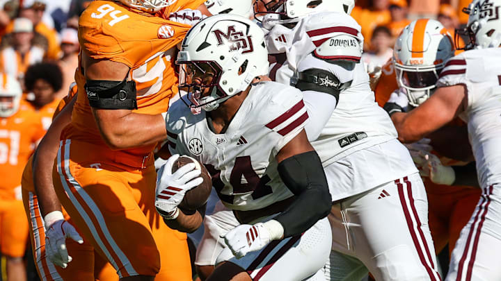 Mississippi State Bulldogs running back Fluff Bothwell (24) runs with the ball against the Tennessee Volunteers during the first half at Davis Wade Stadium at Scott Field.