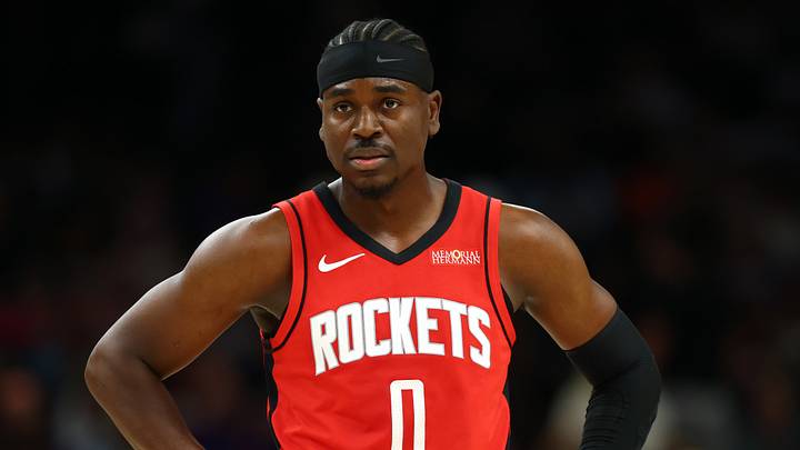 Phoenix, Arizona, USA; Houston Rockets guard Aaron Holiday (0) against the Phoenix Suns at Mortgage Matchup Center. 