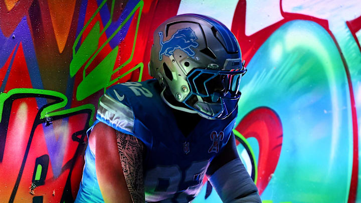 Detroit Lions defensive end Marcus Davenport (92) before the game against the Pittsburgh Steelers at Ford Field