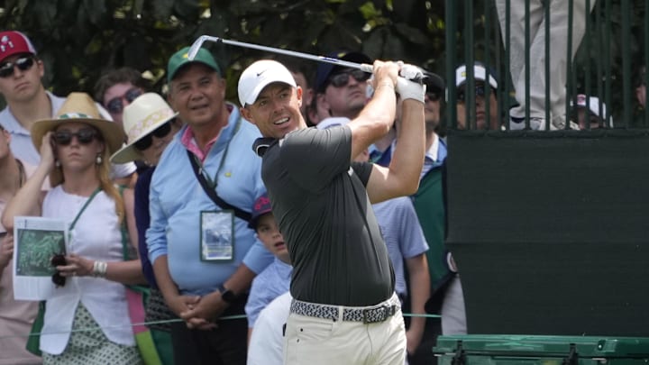 Rory McIlroy takes a shot at Augusta National during the Masters.