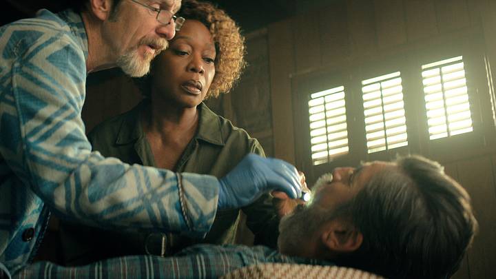 The Boroughs. (L to R) Denis O’Hare as Wally, Alfre Woodard as Judy, Alfred Molina as Sam in The Boroughs. Cr. Courtesy of Netflix © 2026 The Boroughs. (L to R) Denis O’Hare as Wally, Alfre Woodard as Judy, Alfred Molina as Sam in The Boroughs. Cr. Courtesy of Netflix © 2026