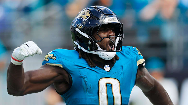 Jacksonville Jaguars linebacker Devin Lloyd (0) reacts to his fumble recovery during the fourth quarter of an NFL football matchup at EverBank Stadium, Sunday, Sept. 21, 2025, in Jacksonville, Fla. The Jaguars defeated the Texans 17-10. Jacksonville Jaguars linebacker Devin Lloyd (0) reacts to his fumble recovery during the fourth quarter of an NFL football matchup at EverBank Stadium, Sunday, Sept. 21, 2025, in Jacksonville, Fla. The Jaguars defeated the Texans 17-10.