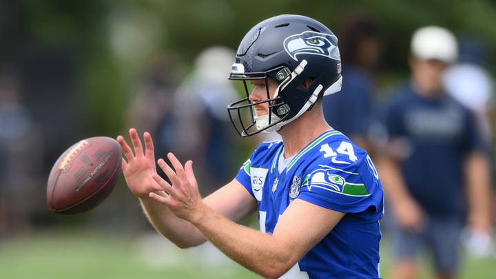Jul 25, 2026; Renton, WA, USA; Seattle Seahawks quarterback Sam Darnold (14) during the first training camp at Virginia Mason Athletic Center. Mandatory Credit: Steven Bisig-Imagn Images Jul 25, 2026; Renton, WA, USA; Seattle Seahawks quarterback Sam Darnold (14) during the first training camp at Virginia Mason Athletic Center. Mandatory Credit: Steven Bisig-Imagn Images