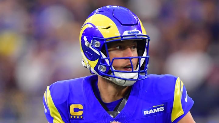 Jan 4, 2026; Inglewood, California, USA; Los Angeles Rams quarterback Matthew Stafford (9) looks downfield against the Arizona Cardinals during the second half at SoFi Stadium. Mandatory Credit: Gary A. Vasquez-Imagn Images Jan 4, 2026; Inglewood, California, USA; Los Angeles Rams quarterback Matthew Stafford (9) looks downfield against the Arizona Cardinals during the second half at SoFi Stadium. Mandatory Credit: Gary A. Vasquez-Imagn Images