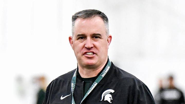 Michigan State's head coach Pat Fitzgerald instructs players during spring football practice on Tuesday, March 24, 2026, in East Lansing. Michigan State's head coach Pat Fitzgerald instructs players during spring football practice on Tuesday, March 24, 2026, in East Lansing.