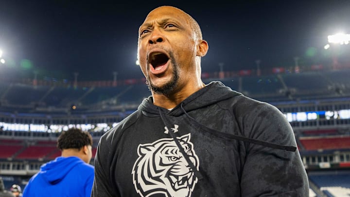 Tennessee State head coach Eddie George reacts after his win against Southeast Missouri State for the 2024 Big South-OVC Championship at Nissan Stadium in Nashville, Tenn., Saturday, Nov. 23, 2024. Tennessee State head coach Eddie George reacts after his win against Southeast Missouri State for the 2024 Big South-OVC Championship at Nissan Stadium in Nashville, Tenn., Saturday, Nov. 23, 2024.