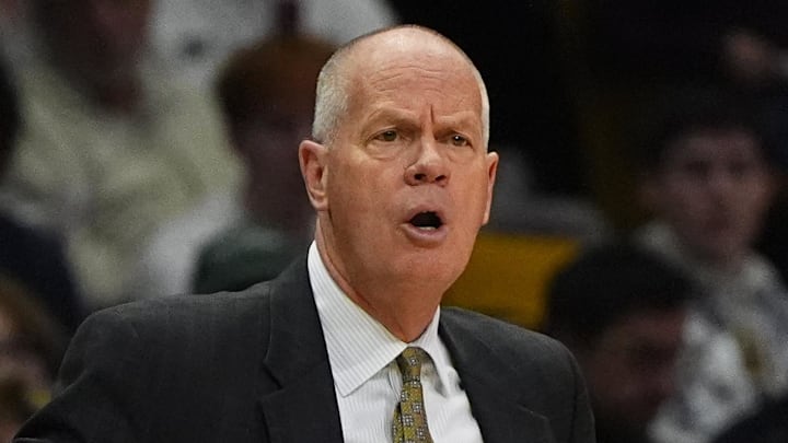 Jan 7, 2026; Boulder, Colorado, USA; Colorado Buffaloes head coach Tad Boyle calls out in the second half against the Utah Utes at CU Events Center.