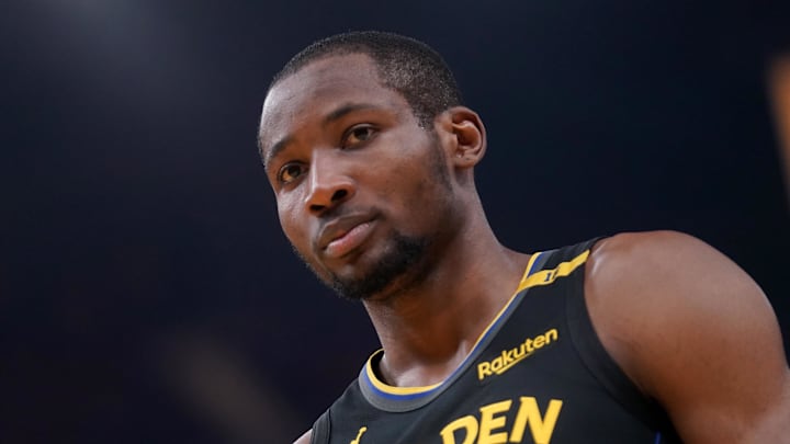 May 12, 2025; San Francisco, California, USA; Golden State Warriors forward Jonathan Kuminga (00) stands on the court before a play against the Minnesota Timberwolves in the second quarter during game four of the second round for the 2025 NBA Playoffs at Chase Center. Mandatory Credit: Cary Edmondson-Imagn Images