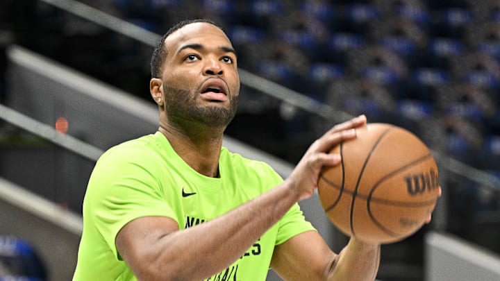 May 26, 2024; Dallas, Texas, USA; Minnesota Timberwolves forward T.J. Warren (24) warms up before the game between the Dallas Mavericks and the Minnesota Timberwolves in game three of the western conference finals for the 2024 NBA playoffs at American Airlines Center.