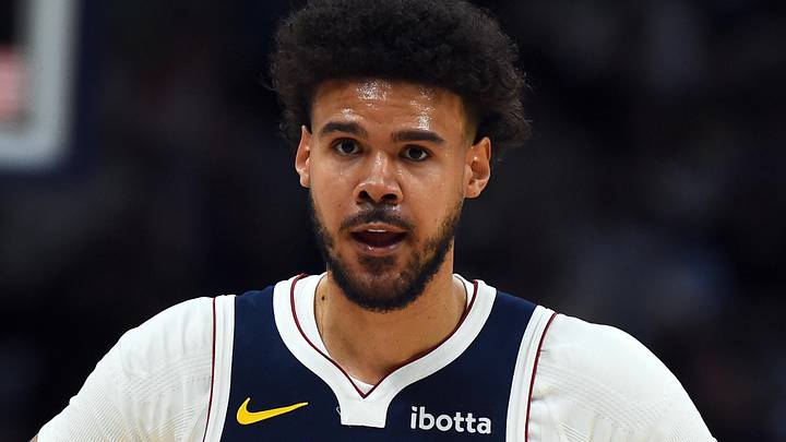 Feb 25, 2026; Denver, Colorado, USA; Denver Nuggets forward Cameron Johnson (23) during the first half against the Boston Celtics at Ball Arena. Mandatory Credit: Christopher Hanewinckel-Imagn Images