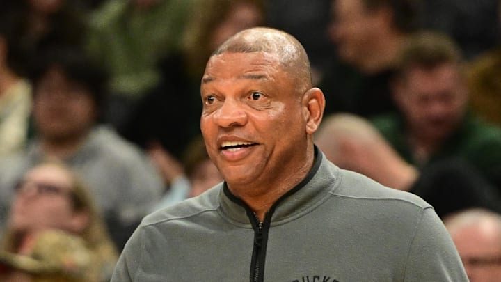 Milwaukee Bucks head coach Doc Rivers reacts in the second quarter against the Toronto Raptors at Fiserv Forum on February 22, 2026.