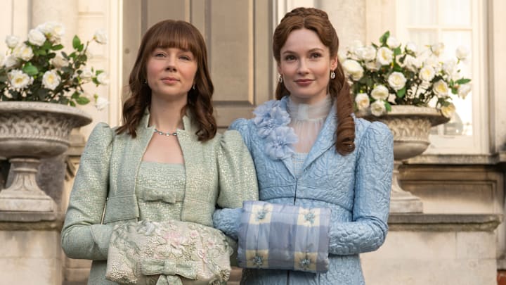 Bridgerton. (L to R) Claudia Jessie as Eloise Bridgerton, Hannah Dodd as Francesca Bridgerton in episode 401 of Bridgerton. Bridgerton. (L to R) Claudia Jessie as Eloise Bridgerton, Hannah Dodd as Francesca Bridgerton in episode 401 of Bridgerton.