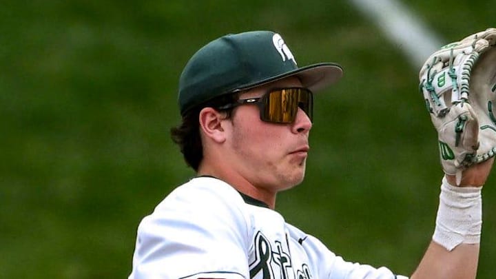 Michigan State's Ryan McKay fields a ball for an out against Ohio State during the fifth inning on Friday, April 18, 2025, at McLane Stadium in East Lansing. Michigan State's Ryan McKay fields a ball for an out against Ohio State during the fifth inning on Friday, April 18, 2025, at McLane Stadium in East Lansing.