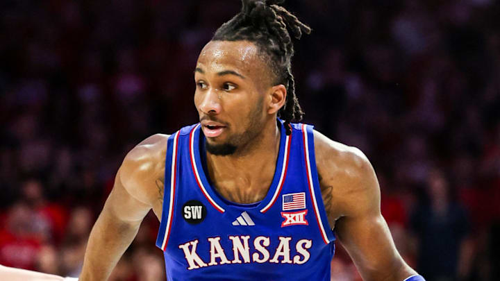 Feb 28, 2026; Tucson, Arizona, USA; Kansas Jayhawks guard Darryn Peterson (22) dribbles the ball during the first half of the game against the Arizona Wildcats at McKale Memorial Center. Mandatory Credit: Aryanna Frank-Imagn Images Feb 28, 2026; Tucson, Arizona, USA; Kansas Jayhawks guard Darryn Peterson (22) dribbles the ball during the first half of the game against the Arizona Wildcats at McKale Memorial Center. Mandatory Credit: Aryanna Frank-Imagn Images