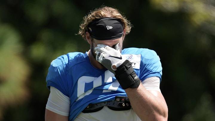 Aug 18, 2022; Costa Mesa, CA, USA; Los Angeles Chargers linebacker Joey Bosa (97) reacts during joint practice against the Dallas Cowboys at Jack Hammett Sports Complex. Mandatory Credit: Kirby Lee-Imagn Images