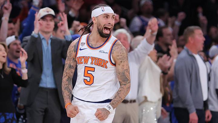 Jun 10, 2026; New York, New York, USA; New York Knicks guard Jose Alvarado (5) reacts in the fourth quarter against the San Antonio Spurs during game four of the 2026 NBA Finals at Madison Square Garden. Mandatory Credit: Brad Penner-Imagn Images Jun 10, 2026; New York, New York, USA; New York Knicks guard Jose Alvarado (5) reacts in the fourth quarter against the San Antonio Spurs during game four of the 2026 NBA Finals at Madison Square Garden. Mandatory Credit: Brad Penner-Imagn Images