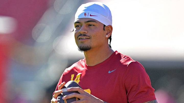 Oct 11, 2025; Los Angeles, California, USA; USC Trojans quarterback Jayden Maiava (14) warms up prior to the game against the Michigan Wolverines at United Airlines Field at the Los Angeles Memorial Coliseum. Mandatory Credit: Jayne Kamin-Oncea-Imagn Images Oct 11, 2025; Los Angeles, California, USA; USC Trojans quarterback Jayden Maiava (14) warms up prior to the game against the Michigan Wolverines at United Airlines Field at the Los Angeles Memorial Coliseum. Mandatory Credit: Jayne Kamin-Oncea-Imagn Images