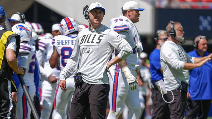 Buffalo Bills head coach Joe Brady looks on from the sidelines during the first half against the Carolina Panthers. Buffalo Bills head coach Joe Brady looks on from the sidelines during the first half against the Carolina Panthers.
