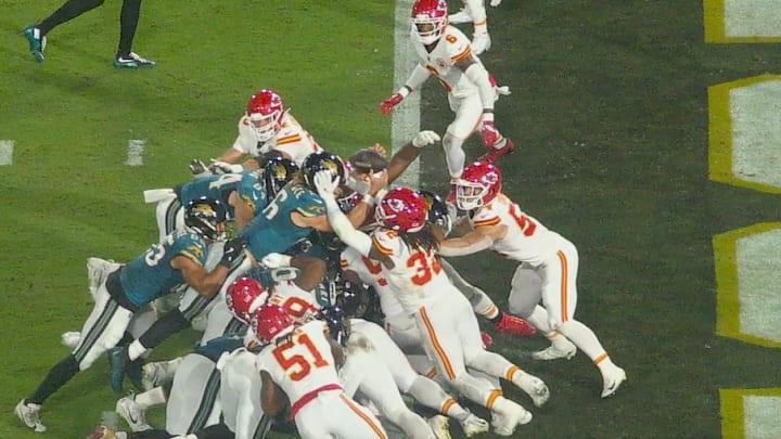 Jaguars quarterback Trevor Lawrence fumbled at the goal-line in their game against the Chiefs.