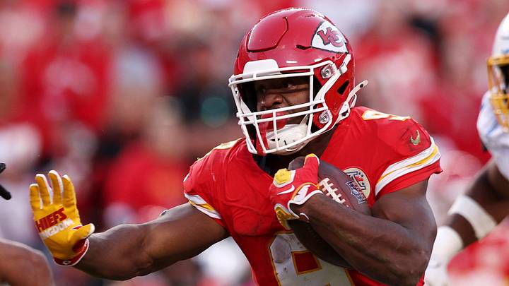 Oct 18, 2026; Kansas City, Missouri, USA;  Kansas City Chiefs running back Kenneth Walker III (9) rushes during the fourth quarter against the Los Angeles Chargers at GEHA Field at Arrowhead Stadium.  Mandatory Credit: William Purnell-Imagn Images