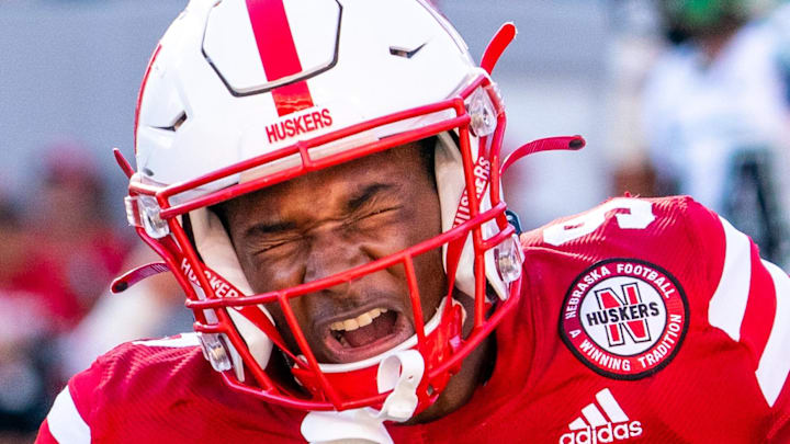 Nebraska Cornhuskers running back Ajay Allen (9) celebrates after scoring against the North Dakota Fighting Hawks during the fourth quarter at Memorial Stadium.