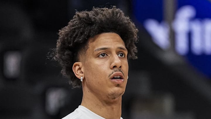 Atlanta Hawks forward Jalen Johnson (1) warms up on the court prior to the game against the Cleveland Cavaliers at State Farm Arena on April 10, 2026.