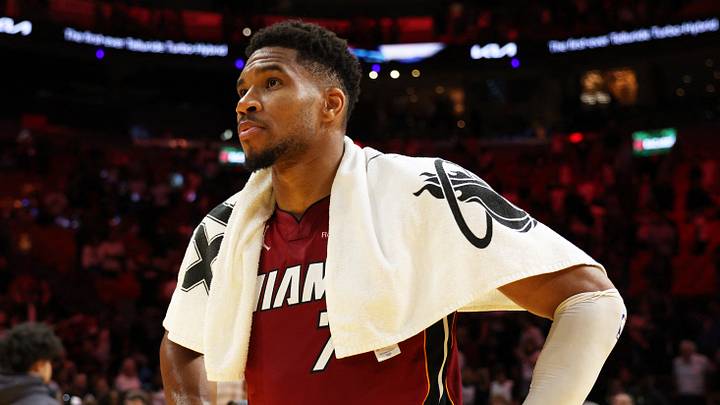 Oct 30, 2026; Miami, Florida, USA;  Miami Heat forward Giannis Antetokounmpo (7) after the win against the Indiana Pacers at Kaseya Center.  Mandatory Credit: Isabella Frias-Imagn Images