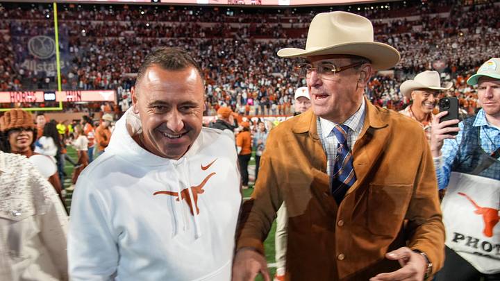 Dec 21, 2024; Austin, Texas, USA; Texas Longhorns head coach Steve Sarkisian and athletic director Chris Del Conte.