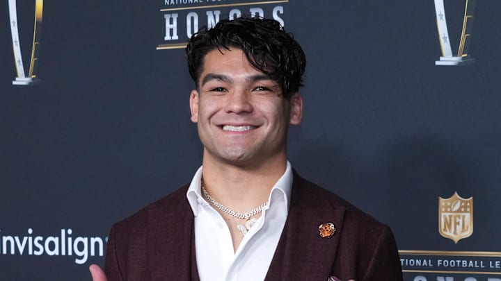 Feb 5, 2026; San Francisco, CA, USA; Puka Nacua on the NFL Honors Red Carpet before Super Bowl LX at Palace of Fine Arts. Mandatory Credit: Kirby Lee-Imagn Images