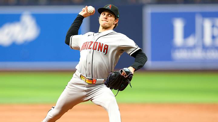 Jun 28, 2026; St. Petersburg, Florida, USA; Arizona Diamondbacks pitcher Drey Jameson (99) throws a pitch against the Tampa Bay Rays in the eighth inning at Tropicana Field. Mandatory Credit: Nathan Ray Seebeck-Imagn Images Jun 28, 2026; St. Petersburg, Florida, USA; Arizona Diamondbacks pitcher Drey Jameson (99) throws a pitch against the Tampa Bay Rays in the eighth inning at Tropicana Field. Mandatory Credit: Nathan Ray Seebeck-Imagn Images