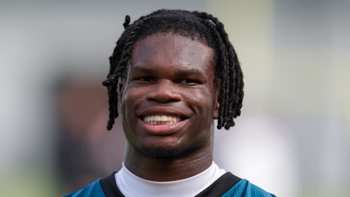Jul 23, 2025; Jacksonville, FL, USA; Jacksonville Jaguars wide receiver Travis Hunter (12) looks on after training camp at Miller Electric Center. Mandatory Credit: Nathan Ray Seebeck-Imagn Images Jul 23, 2025; Jacksonville, FL, USA; Jacksonville Jaguars wide receiver Travis Hunter (12) looks on after training camp at Miller Electric Center. Mandatory Credit: Nathan Ray Seebeck-Imagn Images