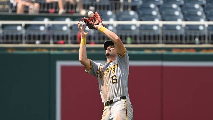 Jul 5, 2026; Washington, District of Columbia, USA; Pittsburgh Pirates shortstop Konnor Griffin (6) catches a pop up against the Washington Nationals during the seventh inning at Nationals Park. Mandatory Credit: Rafael Suanes-Imagn Images Jul 5, 2026; Washington, District of Columbia, USA; Pittsburgh Pirates shortstop Konnor Griffin (6) catches a pop up against the Washington Nationals during the seventh inning at Nationals Park. Mandatory Credit: Rafael Suanes-Imagn Images