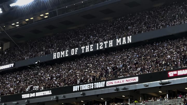 Oct 11, 2025; College Station, Texas, USA; A wide view of the student section during the second half of a game between the Texas A&M Aggies and the Florida Gators at Kyle Field. Mandatory Credit: Maria Lysaker-Imagn Images Oct 11, 2025; College Station, Texas, USA; A wide view of the student section during the second half of a game between the Texas A&M Aggies and the Florida Gators at Kyle Field. Mandatory Credit: Maria Lysaker-Imagn Images