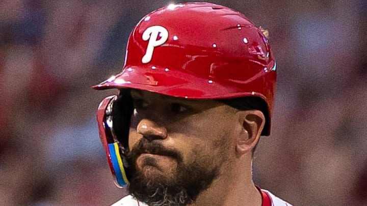 Philadelphia Phillies outfielder Kyle Schwarber (12) runs the bases after hitting a grand slam home run during the sixth inning against the Los Angeles Angels at Citizens Bank Park on July 19. 