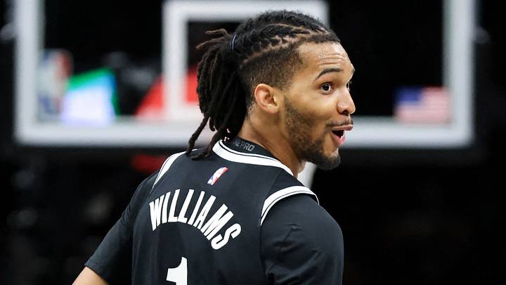 Dec 4, 2025; Brooklyn, New York, USA; Brooklyn Nets forward Ziaire Williams (1) reacts after shooting a three point shot against the Utah Jazz during the second quarter at Barclays Center. Mandatory Credit: Tom Horak-Imagn Images Dec 4, 2025; Brooklyn, New York, USA; Brooklyn Nets forward Ziaire Williams (1) reacts after shooting a three point shot against the Utah Jazz during the second quarter at Barclays Center. Mandatory Credit: Tom Horak-Imagn Images