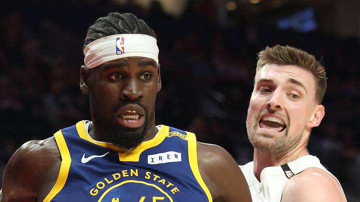 Golden State Warriors forward Graham Ike and Portland Trail Blazers center Micah Potter.
