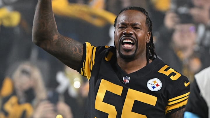 Oct 28, 2024; Pittsburgh, Pennsylvania, USA; Pittsburgh Steelers cornerback Joey Porter Sr. waves the Terrible Towel before a game against the New York Giants at Acrisure Stadium. Mandatory Credit: Barry Reeger-Imagn Images