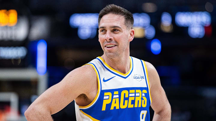 Indiana Pacers guard T.J. McConnell (9) reacts in the second half against the Houston Rockets at Gainbridge Fieldhouse.
