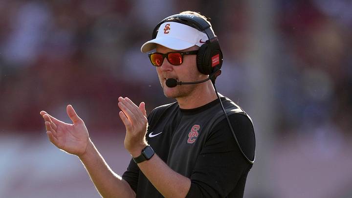 Aug 30, 2025; Los Angeles, California, USA; Southern California Trojans head coach Lincoln Riley watches from the sidelines against the Missouri State Bears in the first half at United Airlines Field at Los Angeles Memorial Coliseum. Mandatory Credit: Kirby Lee-Imagn Images Aug 30, 2025; Los Angeles, California, USA; Southern California Trojans head coach Lincoln Riley watches from the sidelines against the Missouri State Bears in the first half at United Airlines Field at Los Angeles Memorial Coliseum. Mandatory Credit: Kirby Lee-Imagn Images