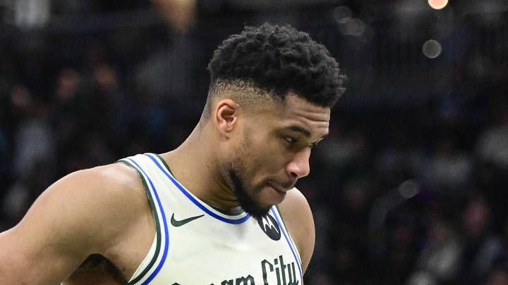 Milwaukee Bucks forward Giannis Antetokounmpo (34) reacts in the second quarter against the Minnesota Timberwolves at Fiserv Forum on January 13, 2026.