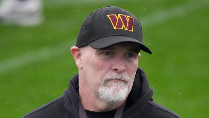 Washington Commanders head coach Dan Quinn during practice at Ciudad Deportiva del Real Madrid.