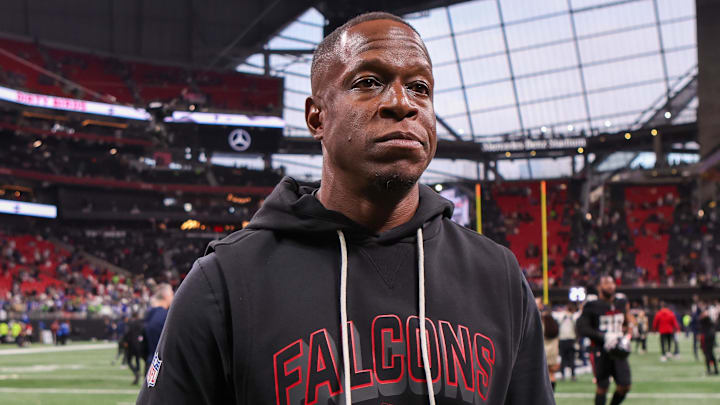 Dec 7, 2025; Atlanta, Georgia, USA; Atlanta Falcons head coach Raheem Morris Dec 7, 2025; Atlanta, Georgia, USA; Atlanta Falcons head coach Raheem Morris