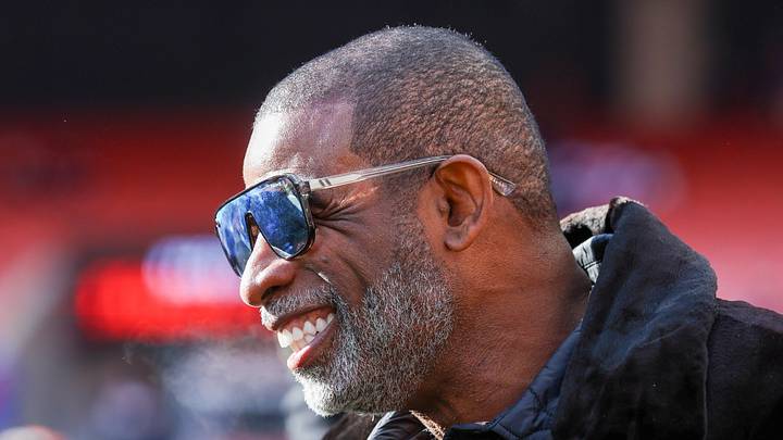Dec 21, 2025; Cleveland, Ohio, USA; Legendary football and baseball player and father of Cleveland Browns quarterback Shedeur Sanders, Deion Sanders on the sidelines prior to a game against the Buffalo Bills at Huntington Bank Field. Dec 21, 2025; Cleveland, Ohio, USA; Legendary football and baseball player and father of Cleveland Browns quarterback Shedeur Sanders, Deion Sanders on the sidelines prior to a game against the Buffalo Bills at Huntington Bank Field.