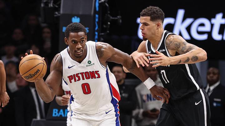 Mar 10, 2026; Brooklyn, New York, USA; Detroit Pistons center Jalen Duren (0) drives past Brooklyn Nets forward Michael Porter Jr. (17) in the third quarter at Barclays Center. Mandatory Credit: Wendell Cruz-Imagn Images Mar 10, 2026; Brooklyn, New York, USA; Detroit Pistons center Jalen Duren (0) drives past Brooklyn Nets forward Michael Porter Jr. (17) in the third quarter at Barclays Center. Mandatory Credit: Wendell Cruz-Imagn Images