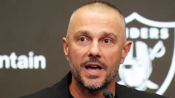 Feb 10, 2026; Henderson, NV, USA;  Las Vegas Raiders general manager John Spytek at press conference at Intermountain Health Performance Center. Mandatory Credit: Kirby Lee-Imagn Images