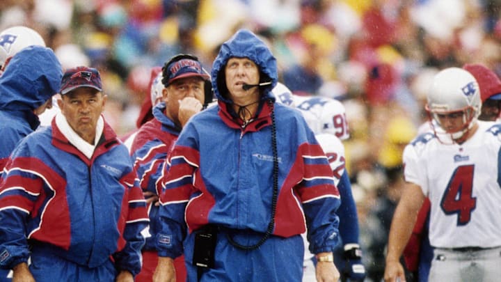 Sep 8, 1996; Orchard Park, NY, USA; FILE PHOTO; New England Patriots head coach Bill Parcells on the sidelines against the Buffalo Bills at Rich Stadium. Mandatory Credit: Imagn Images Sep 8, 1996; Orchard Park, NY, USA; FILE PHOTO; New England Patriots head coach Bill Parcells on the sidelines against the Buffalo Bills at Rich Stadium. Mandatory Credit: Imagn Images