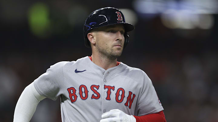 Aug 12, 2025; Houston, Texas, USA; Boston Red Sox third baseman Alex Bregman (2) rounds the bases after hitting a home run during the sixth inning against the Houston Astros at Daikin Park. Mandatory Credit: Troy Taormina-Imagn Images