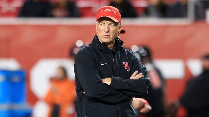 Oct 24, 2026; Salt Lake City, Utah, USA;  Houston Cougars head coach Willie Fritz looks on before the game against the Utah Utes at Rice-Eccles Stadium.  Mandatory Credit: Rob Gray-Imagn Images