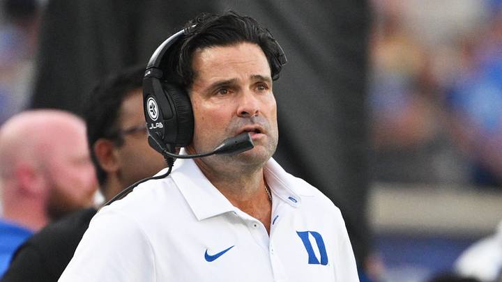 Sep 5, 2026; Durham, North Carolina, USA;  Duke Blue Devils head coach Manny Diaz looks on during the second half against the Tulane Green Wave at Wallace Wade Stadium.  Mandatory Credit: Zachary Taft-Imagn Images