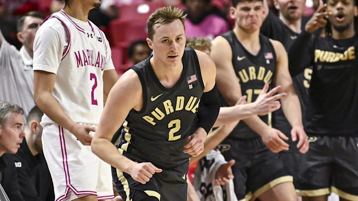 Purdue Boilermakers guard Fletcher Loyer (2) makes a three-point basket.
